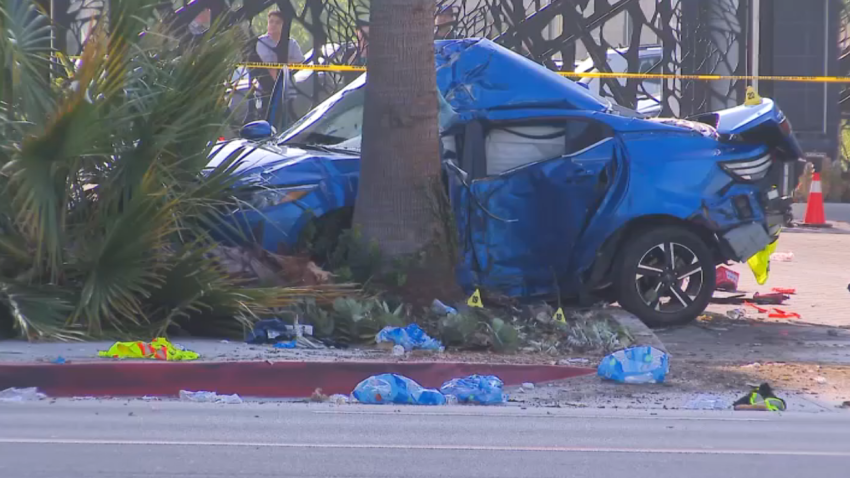 A chase driver was killed when he crashed into a palm tree outside a Pomona apartment.