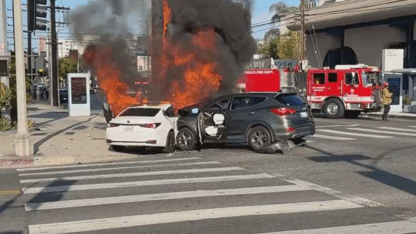 The scene in Beverly Grove after a pursuit crash on Wednesday, July 1, 2026.