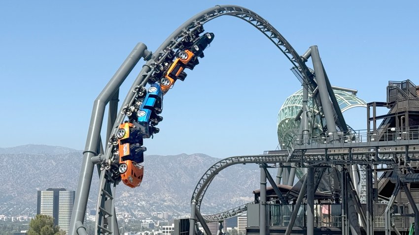 Universal City, CA – June 10, 2026: Fast & Furious: Hollywood Drift roller coaster undergoes a test run at Universal Studios Hollywood. The ride is scheduled to open to the public in this summer. (Todd Martens / Los Angeles Times)