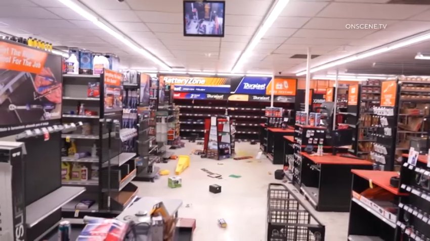 The inside of an AutoZone store in East Los Angeles after a break-in on Sunday, Aug. 9, 2026.