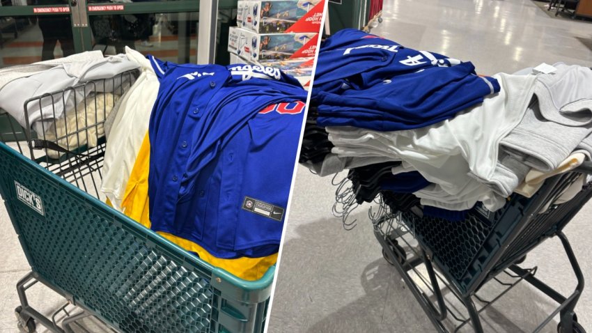 Merchandise recovered in a theft investigation at a sporting goods store in Thousand Oaks.