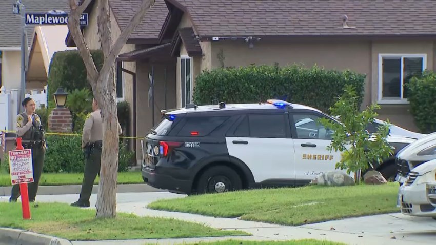 The scene outside a home in Bellflower where a deputy shooting occurred on Sunday, Sept. 27, 2026.