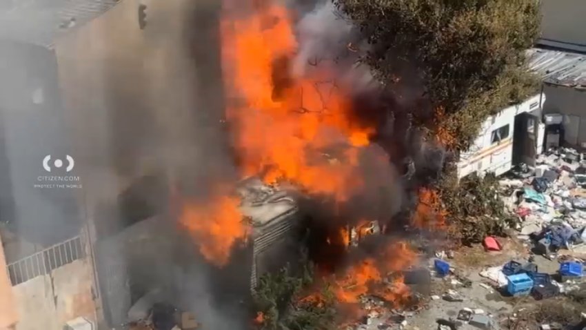 A fire burns in Westlake on Saturday, Sept. 26, 2026.